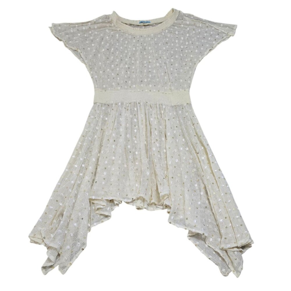 Leifnotes Womens Ivory‎ Sheer Lace Dress Smocked Waist Sequins Dot Size 2